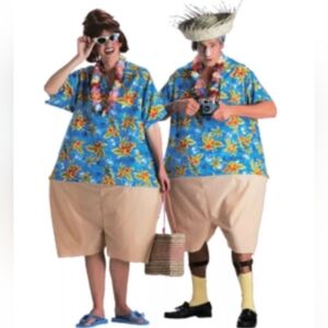 Fun World Tacky Tourist Funny Adult Unisex Costume With Glasses, Hair Clips, Lei
